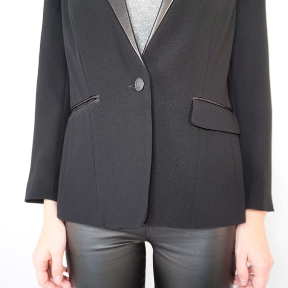 RAG & BONE Black Lamb Leather Trim Blazer Jacket - Picture 8 of 8